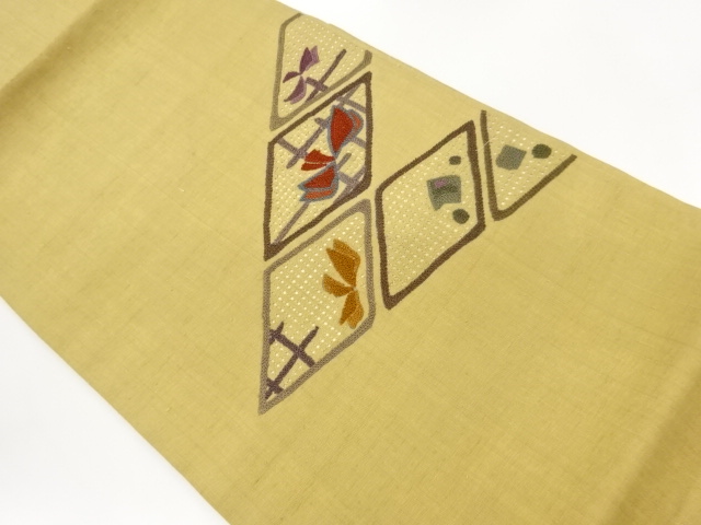 JAPANESE KIMONO / NAGOYA OBI / TSUMUGI / EMBROIDERY / ABSTRACT PATTERN 